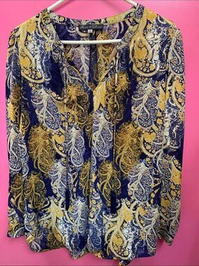 Rose & Olive Paisley Blouse in Blue & Yellow Size Medium